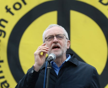 Labour leader Jeremy Corbyn, address protesters at a Stop Trident protest rally in Trafalgar Square, London.