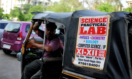 An advert for an exam coaching lab in Kota seen on a rickshaw cab in Delhi.