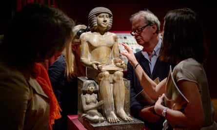 The Northampton Sekhemka, an Egyptian painted limestone statue, at Christie’s, London, in 2014.