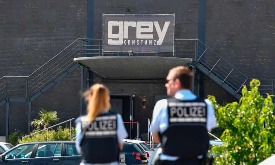 Police officers stand in front of the Grey nightclub in Konstanz after the shooting.