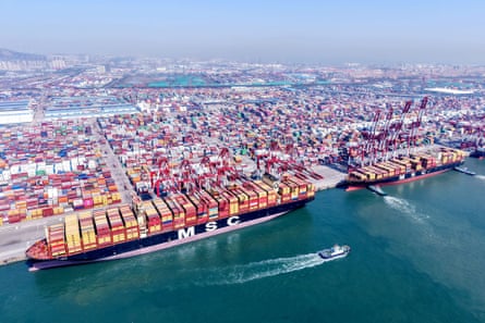 Container ships at the port in Qingdao, in China’s eastern Shandong province