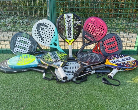 Group shot of the padel rackets featured in the test.
