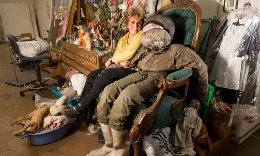 Paula Rego in her London studio with some of her stuffed ‘mutated and human-like’ creatures.
