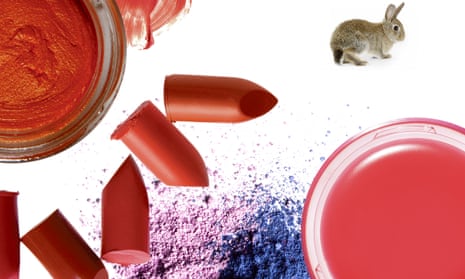 Animal fats are used in some cream blushers and eyeshadows (top left), crushed cochineal beetles in red lipsticks (centre) and beeswax in lipbalms.