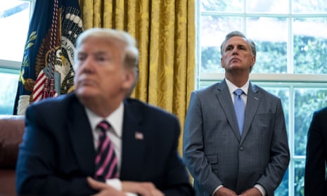 Kevin McCarthy with Trump at the White House in 2020. McCarthy has not responded to the release of the audio clip.