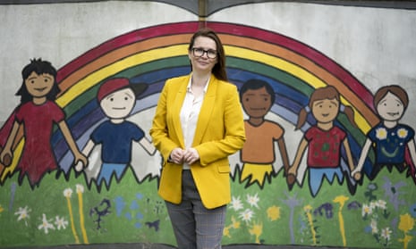 Wales’s education minister, Kirsty Williams, at Roath Park primary school in Cardiff.