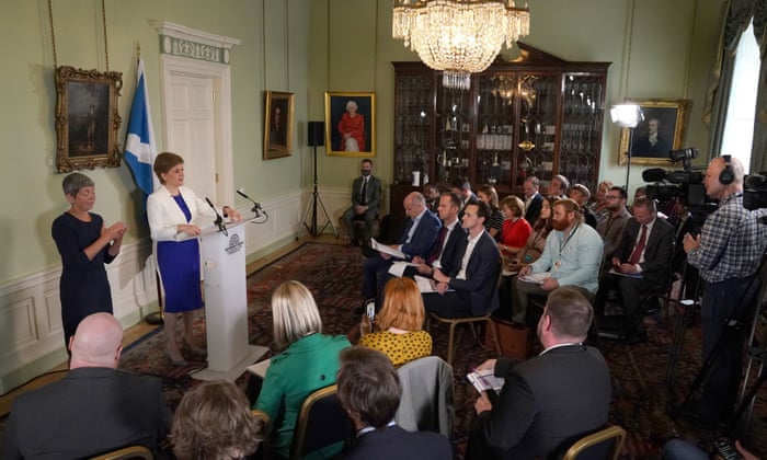 Nicola Sturgeon speaking at a press conference at Bute House in Edinburgh to launch a second independence paper