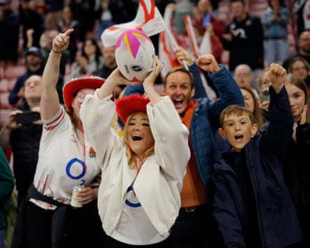 England fans applaud the victory after the final whistle.