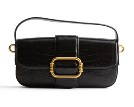 M&S Collection Faux Leather Croc Effect Baguette Bag with a short strap and gold buckle.