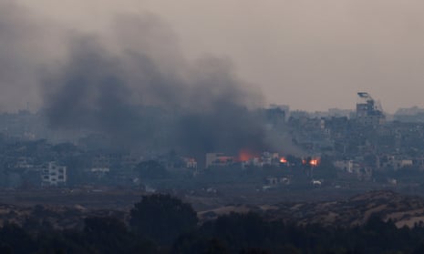 Smoke rises from North Gaza, as seen from Ashkelon, Israel.
