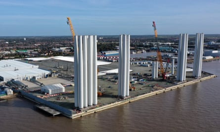 Windfarm blades being built at the Siemens Gamesa offshore blade factory in Hull.