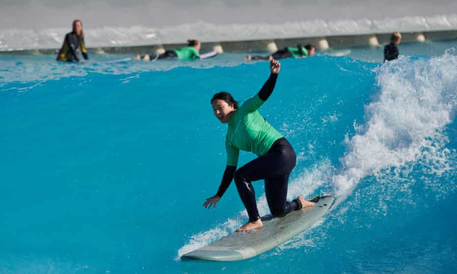 Reporter Donna Lu Catching a wave at Urbnsurf Melbourne