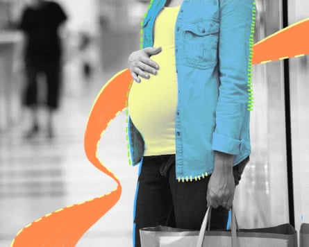 Composite showing a pregnant woman holding her belly.