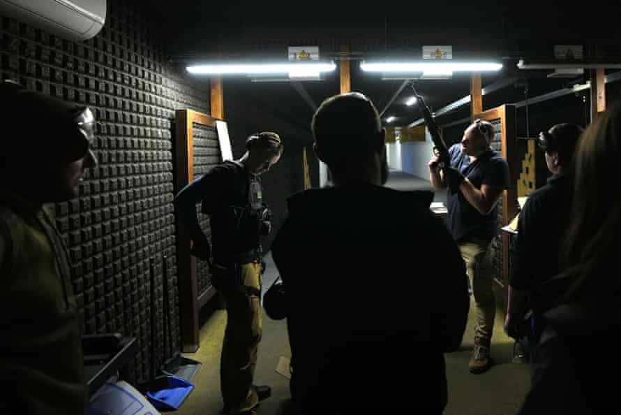 Instructors train Ukrainian nationals at a shooting range in Brno, Czech Republic.
