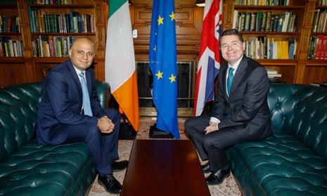 Irish finance minister Paschal Donohoe (right) with Sajid Javid in Farmleigh House, Dublin.