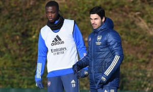 Nicolas Pepe and Mikel Arteta