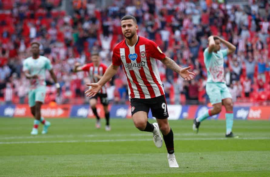 Brentford’s Emiliano Marcondes celebrates scoring their second goal.