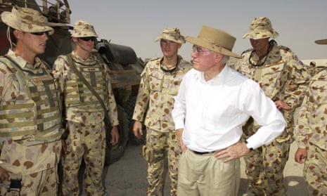 John Howard meets troops at Camp Smitty in Iraq in July 2005