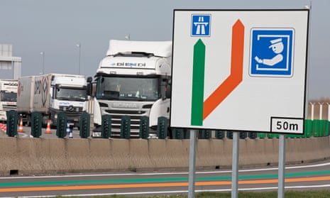 Customs checks signs at the Channel Tunnel entrance in Calais. 