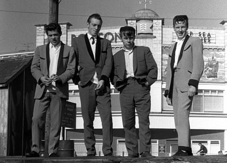 A group of Teddy Boys on the front at Lowestoft in 1962