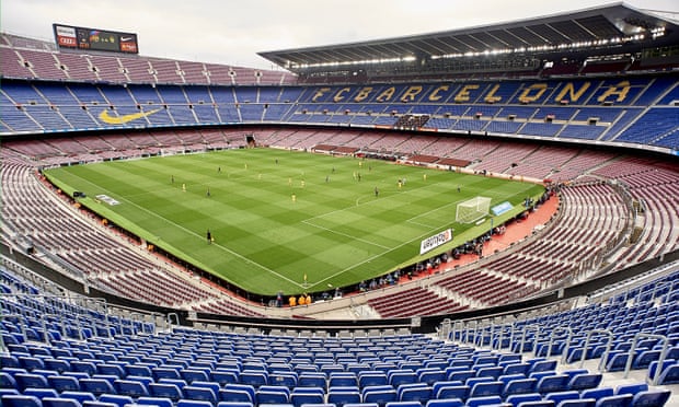 Barcelona play out their 3-0 win over Las Palmas in front of empty stands at the Camp Nou last Sunday.