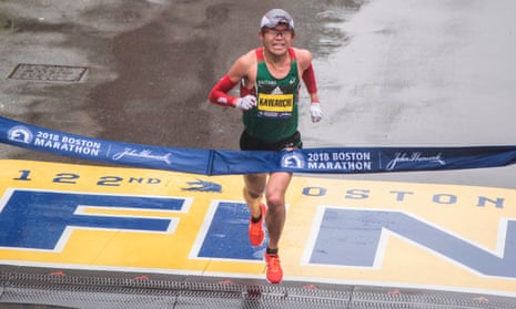 Yuki Kawauchi wins the 2018 Boston Marathon in 2hr 15min 58sec.