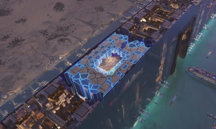 An aerial view of the proposed stadium in the Neom.