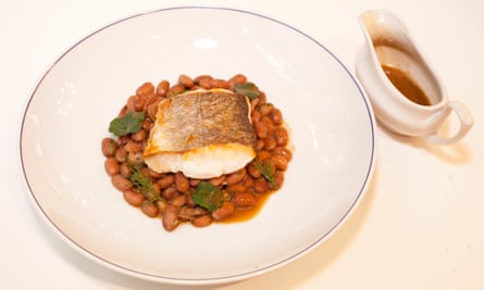 roasted hake with borlotti beans.