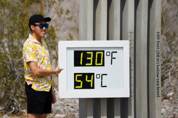 A thermometer display in Death Valley national park in California shows a temperature of 130F (54C) on 17 June.