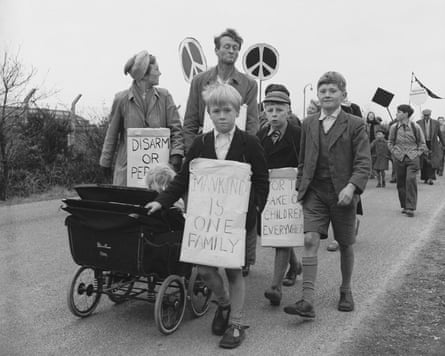 The first protest march to Aldermaston in May 1958. Many children were among the thousands who set out from Trafalgar Square.