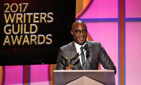 Barry Jenkins collects his award for best original screenplay at the Writers Guild of America awards in Los Angeles