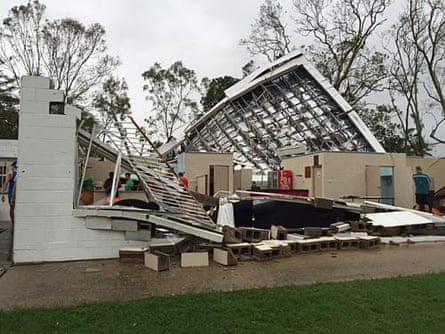 A photo showing the full extent of the damage to Nerimbera Magpies’ clubhouse.