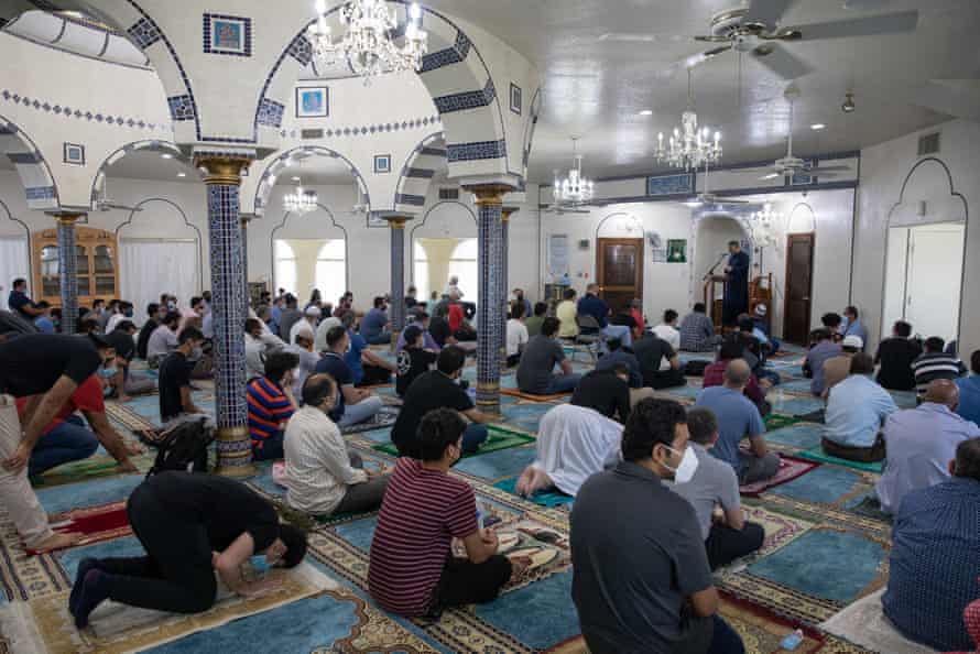 People gather for prayer at the Islamic Community Center of Tempe in Tempe, Arizona, on 20 August.