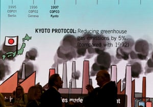 A giant screen displays information related to the Kyoto protocol at the Bonn Zone