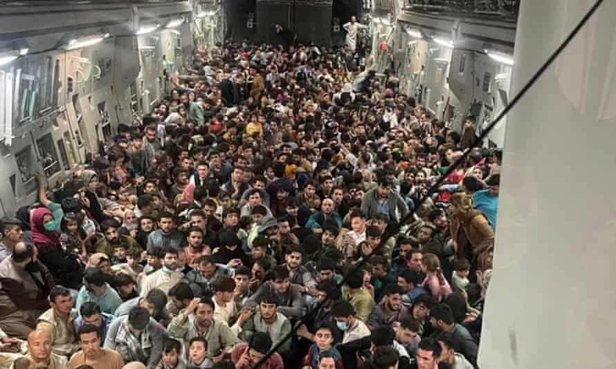 Image obtained by Defense One shows hundreds of Afghans inside US military cargo plane C-17 Globemaster III flown from Kabul to Qatar on 15 August 15