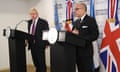 Boris Johnson, the foreign secretary, holding a press conference with his Argentinian counterpart, Jorge Faurie, in Buenos Aires, Argentina