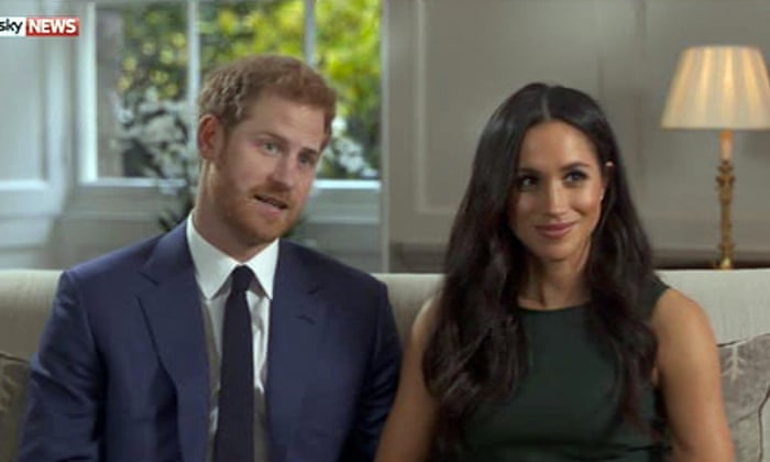 Prince Harry and Meghan Markle announcing their engagement on Sky News.