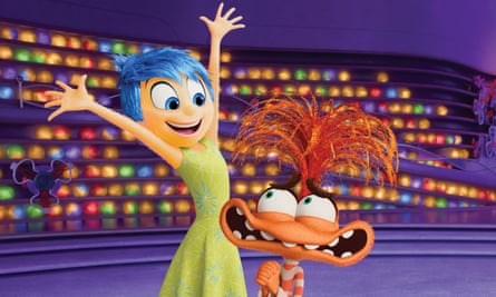 still from animated movie of woman with blue hair and an orange lizard-like creature