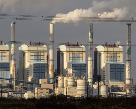 A general view of exhaust gases billowing from the chimneys of the Taean thermal power station in South Korea