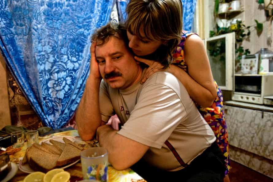 Valery, a miner and union representative in Severny village outside Vorkuta, is comforted by his lover Lena. Vorkuta is a coal mining and former Gulag town 1,200 miles north east of Moscow, beyond the Arctic Circle, where temperatures in winter drop to -50C.