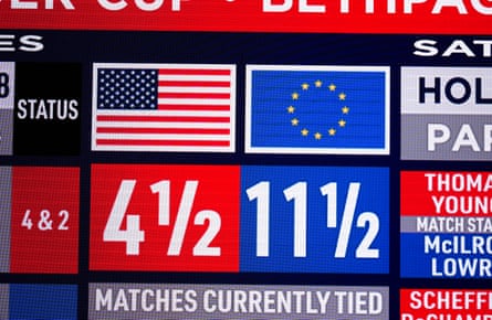 The Bethpage Black scoreboard spells out the scale of Europe’s lead.