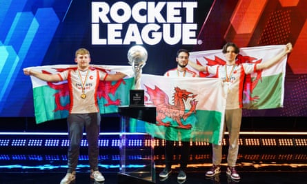 The Wales team celebrate their victory in the Rocket League final in the inaugural Commonwealth Esports Championships.
