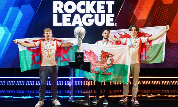 The Welsh team celebrates victory in the Rocket League final of the inaugural Commonwealth Esports Championships.