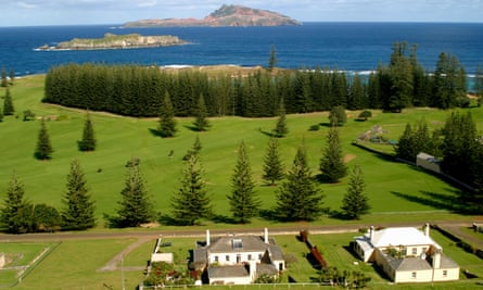 Looking down on historic Quality Row and the New Military Barracks on Norfolk Island.