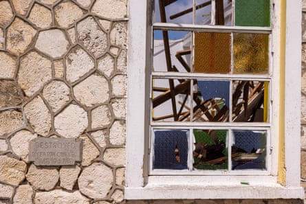 plaque marked ‘destroyed’ outside building