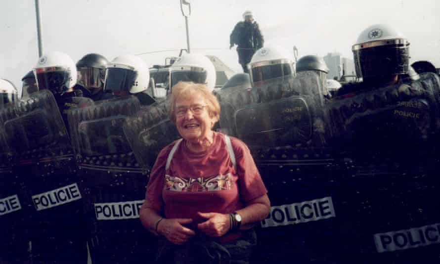 Chanie Rosenberg at the anti-capitalist protests at the IMF and World Bank summit in Prague in 2000