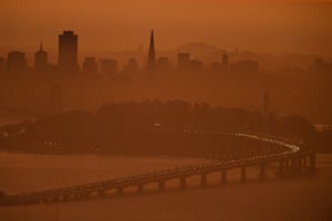 The San Francisco skyline is shrouded in smoke from wildfires in the north part of the state. 