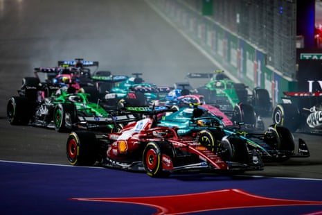 Charles Leclerc of Ferrari in action in Las Vegas