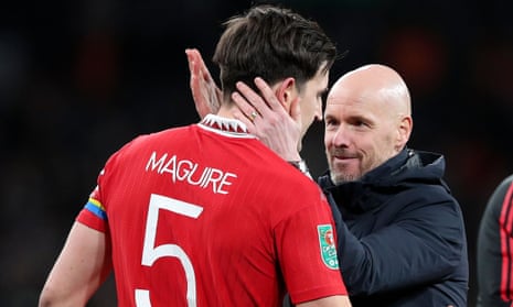 Erik ten Hag and Harry Maguire after Manchester United’s Carabao Cup final win over Newcastle.