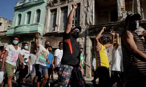 Protesters in Havana, Cuba, on 11 July 2021. 
